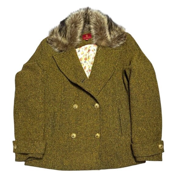 STUNNING Cole Haan GENUINE FUR & WOOL Luxury Designer Jacket Womens XL - Picture 1 of 8
